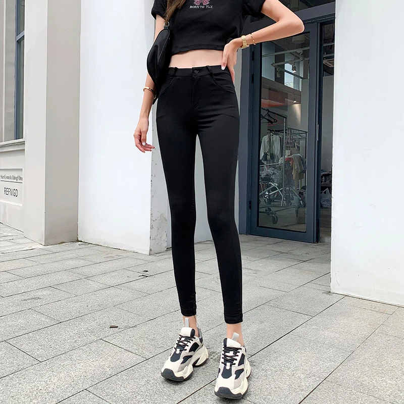 

New Pants Women Fashion Slim High Waisted Stretchy Skinny Pencil Pants Solid Color Streetwear Trousers