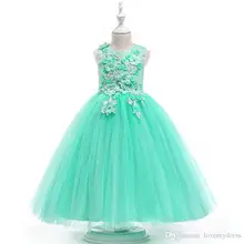 Пышные платья мятно-зеленого цвета для девочек; бальное платье; Платья с цветочным узором для девочек; коллекция года; кружевное платье с объемными цветами для малышей; платье для первого причастия