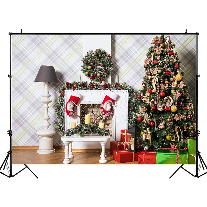 

NeoBack Christmas Decor Tree Backdrop Gifts Indoor White Fireplace Photography Backdrops Child Kids Background Photography