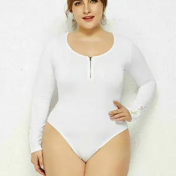 

2020 Plus Women Long Sleeve Bodysuit Ladies Fashion New Leotard Jumpsuit Stretch Zip Tops Size XL-6XL