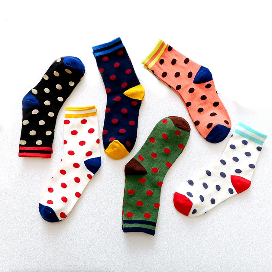 

Dots Pattern Women Socks Casual Cotton Striped Patchwork Crew Socks Female Happy Style Socks 2019 New Design Size EU 36-40