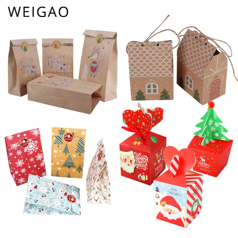 WEIGAO, Рождественская Подарочная коробка, сумки для конфет, Navidad, рождественские украшения для дома, пакет для печенья, сумка, новогодние, рождественские, вечерние, подарочные сумки