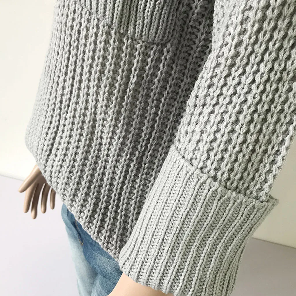 Женский свитер, однотонный, на каждый день, с открытыми плечами, с карманами, вязаный свитер, трикотаж, топы, Джерси, mujer swetry pull femme nouveaute