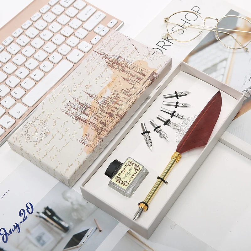 Английская каллиграфия перо Dip Pen 6 наконечник для письма из нержавеющей стали Канцелярский набор Подарочная коробка студенческие канцелярские принадлежности