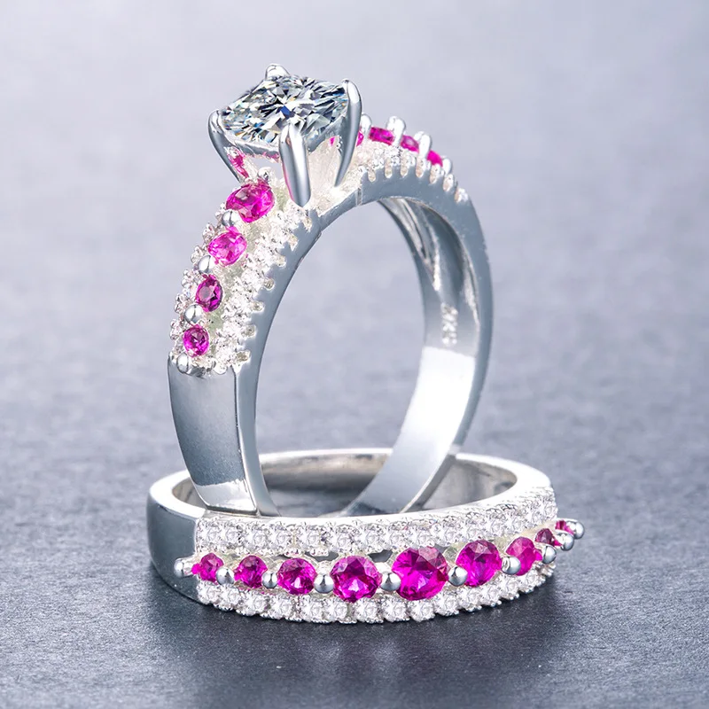 

Diamond ring Rose gold rings topaz crystal Indian jewelry amethyst two-piece Ladies zircon ring Men's accessories B1170