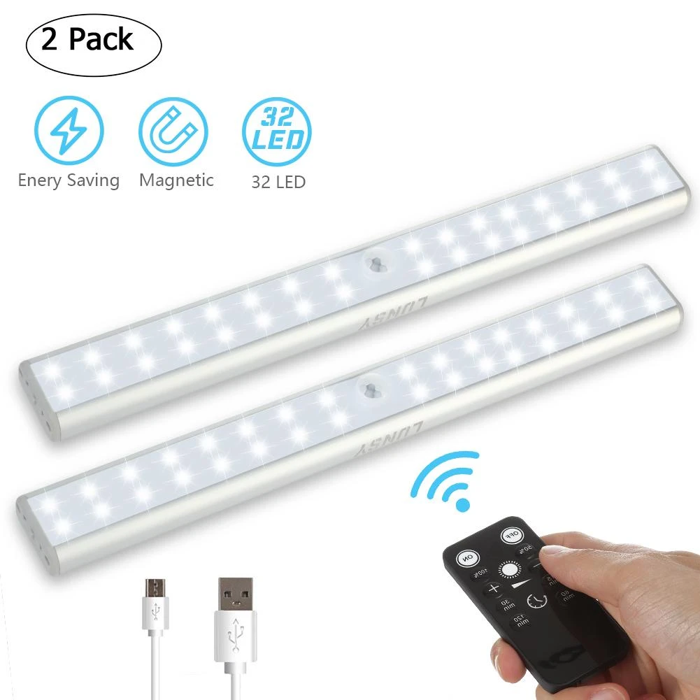 2pcs Dimmable LED Lights Remote Controlled USB Rechargeable