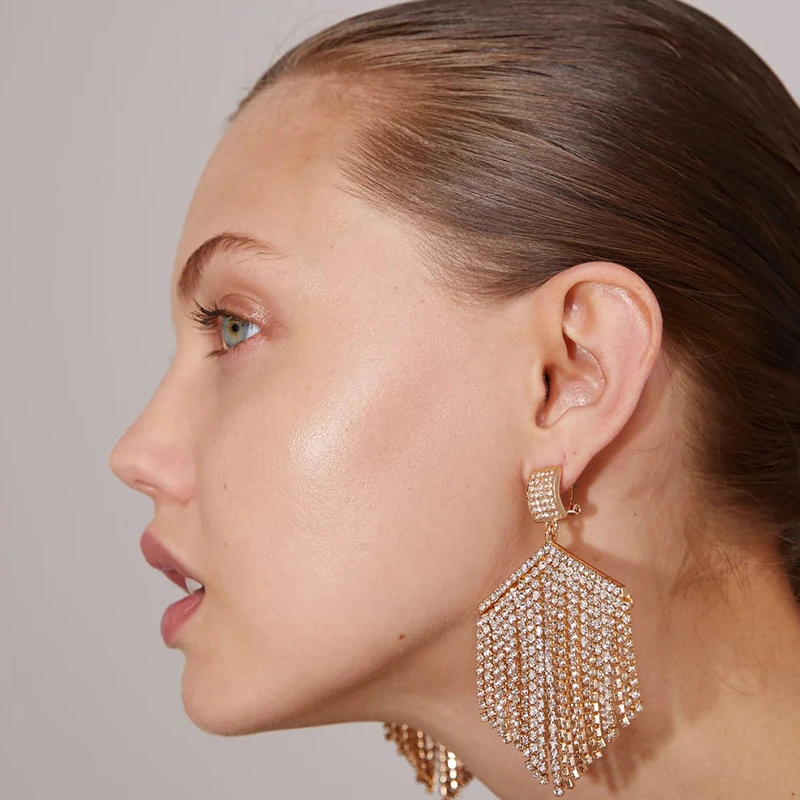 

Junlead Fancy ZA Luxury Sparkly Crystal Drop Earrings Statement Multicolored Rhinestone Tassel Dangle Earrings for Women Jewelry