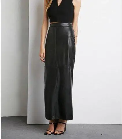 Женский Большой плюс размер 8XL Макси Длинная черная Женская юбка из искусственной кожи Longa Femininas женские прямые юбки с высокой талией
