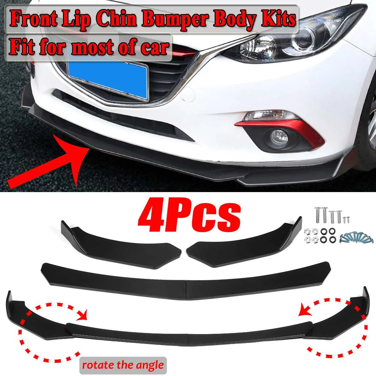 

4PCS Universal Car Front Bumper Splitter Lip Diffuser Chin Bumper Body Kits For Benz For BMW For Honda For Ford For Audi