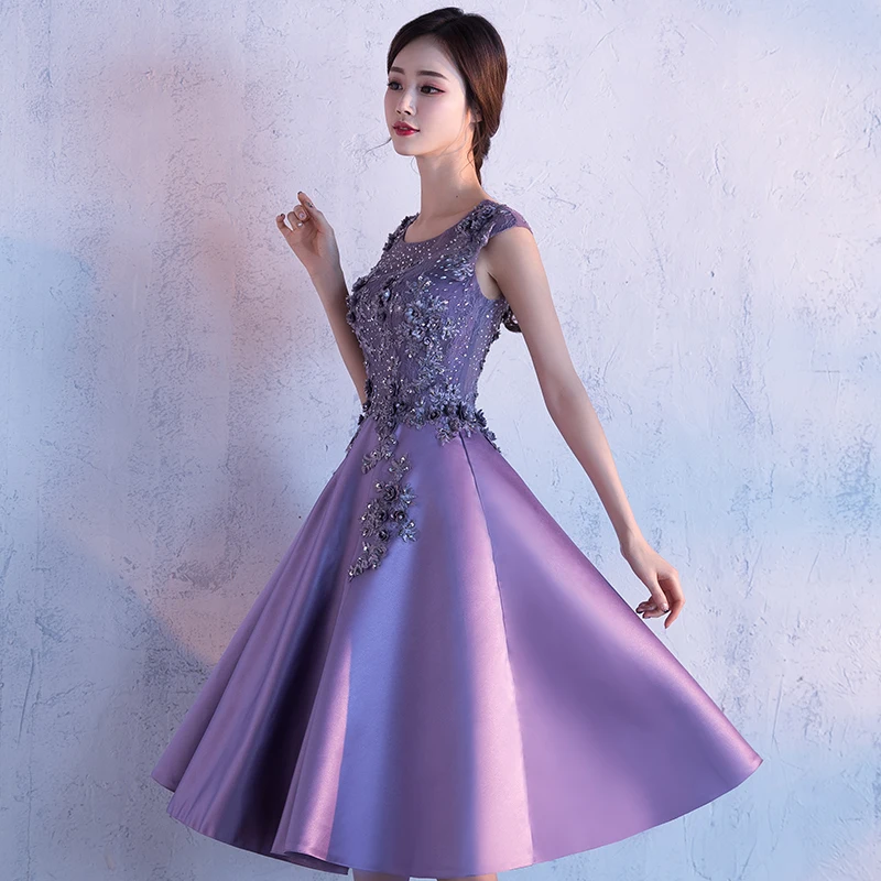 Он невесты Новое роскошное Фиолетовое Атласное кружевное вечернее платье невесты банкет Элегантные аппликации выпускное торжественное платье халат De Soiree