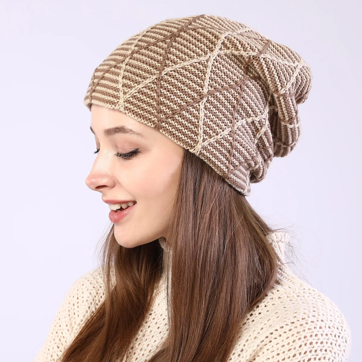 

christmas hair accessories hoods mixed color mesh diamond and velvet knitted wool hats fall/winter ear protectors pile caps