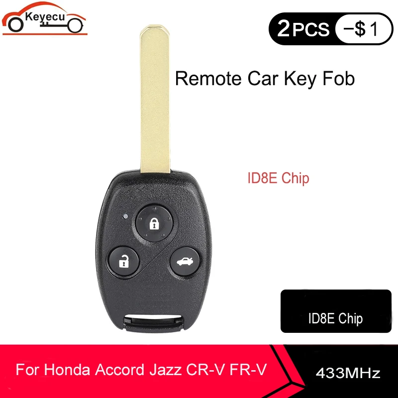 Дистанционный ключ KEYECU с 3 кнопками 433 МГц чип ID8E для Honda Accord 2006 2009 Jazz 2008 CR V FRV 2007