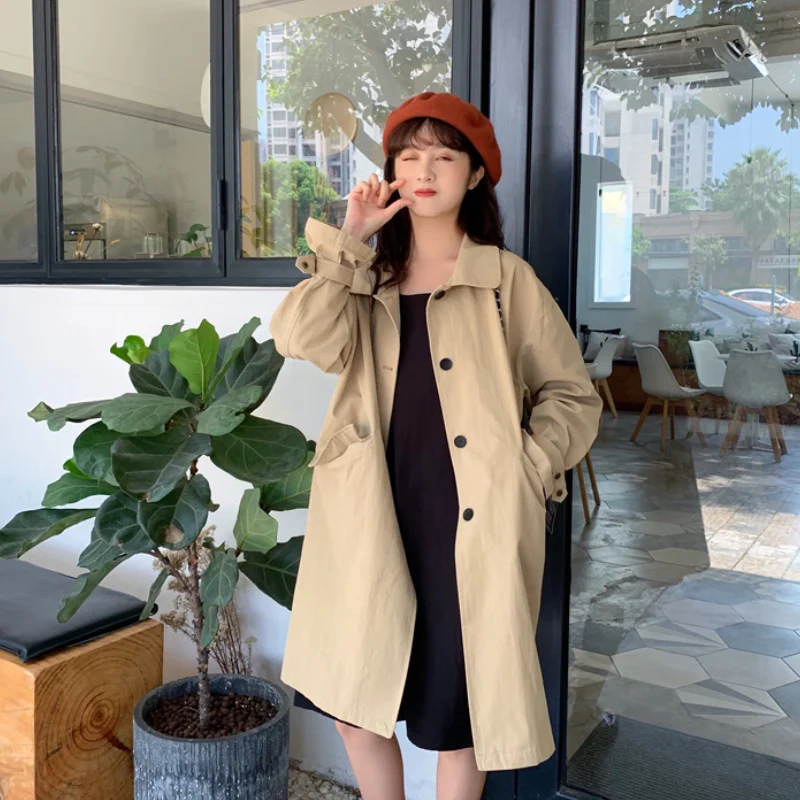 

Fashion Women Loose Elegant Mid-Length All Match Windbreaker Female New Chic Casual Trench Cardigans Outwear