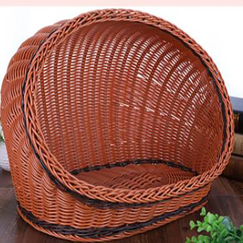 

Rattan Kennel Cat Dog Bed Rattan Pet Nest Teddy Large Dog Bed House with Cushions and Mats Washable Four Seasons Usable Pet Beds