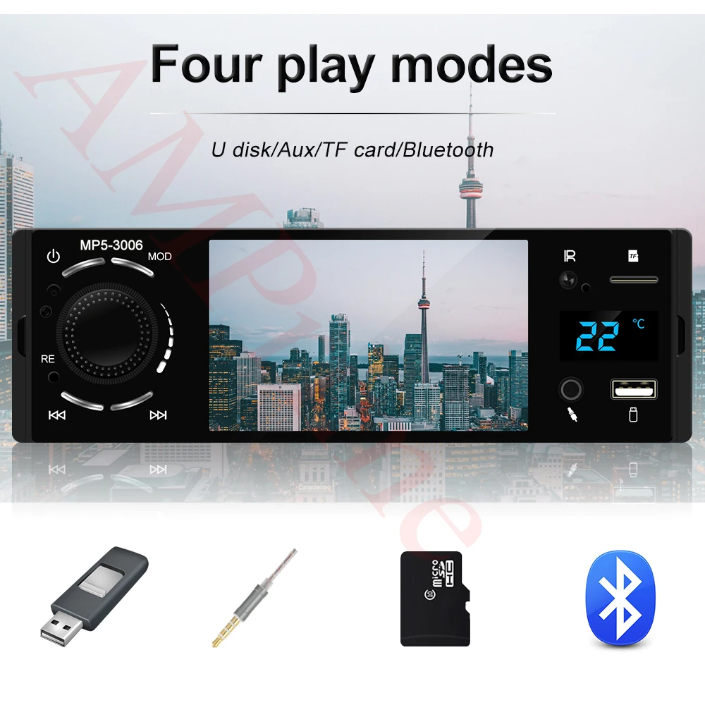 Автомагнитола AMPrime 1 din 4," Touch Acreen, автомобильное аудио зеркало, стерео Bluetooth Камера заднего вида, Usb Aux плеер