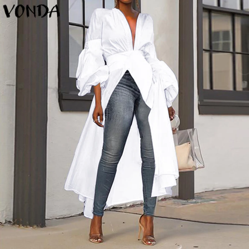  2019 VONDA Women Autumn Long Sleeve Fashion Long Shirt Blouses Irregular Tunic Tops Blusas Feminina