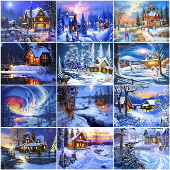 

AZQSD Oil Painting By Numbers Winter Landscape DIY Unframe Acrylic Paint Adult Coloring By Numbers House Unique Gift