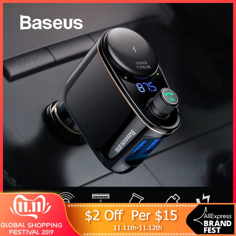 Online Baseus coche transmisor FM Bluetooth Kit manos libres coche doble salida USB con expansión de encendedor Puerto Audio reproductor MP3