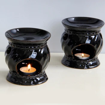 

Ceramic Aroma Burner Essential Oil Lamp Candle Holder Black Incense Aromatherapy Candlestick Home Living Room Decoration