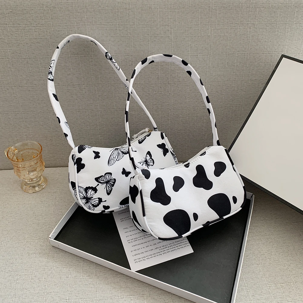 Vintage Women Canvas Butterfly Cow Printing Shoulder Underarm Bag Casual Ladies Handbags Female Travel Simple Top-handle Bags | Багаж и