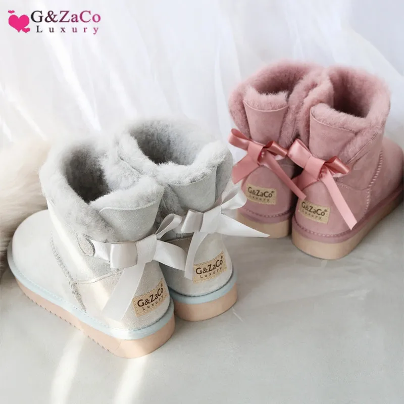 G & Zaco/Роскошные зимние сапоги из натуральной шерсти Женские овечьей кожи Кожаные