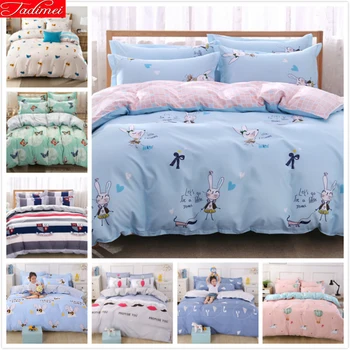 

Cute Animal Pattern Blue Pink AB Side Duvet Cover 3/4 pcs Bedding Set Cotton Bed Linen Single Full Queen King Size Quilt Case 2m