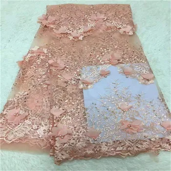 

Nigerian Beaded stones Lace Fabric 2019 High Quality African 3D Net Lace Fabric Wedding French Tulle Lace Material For Dress