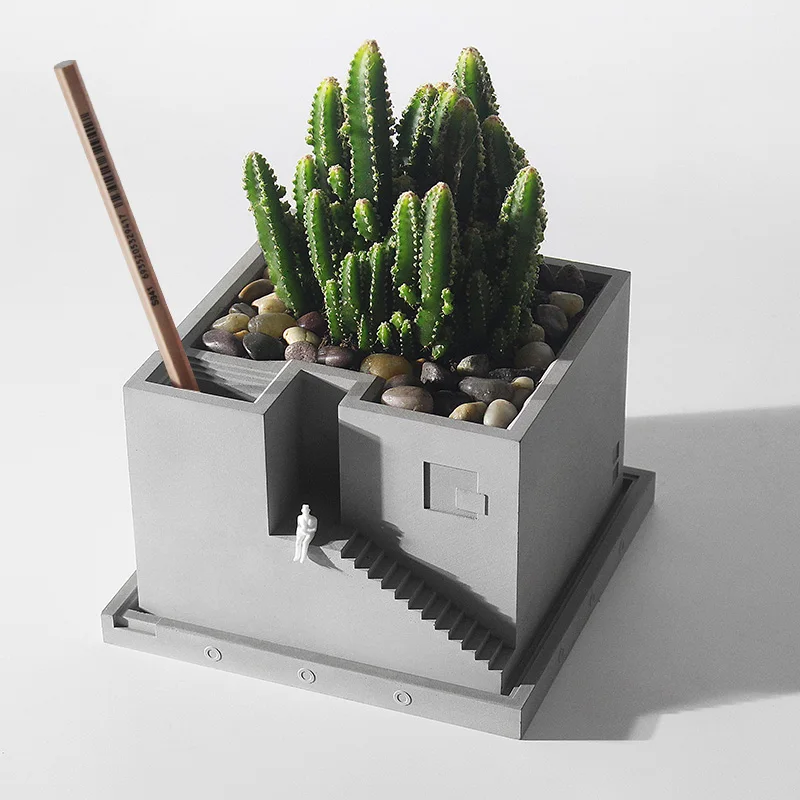 

New Concrete Plant Pot Miniature Architectural for Succulents Cactus Pot Home Office Desktop Decor