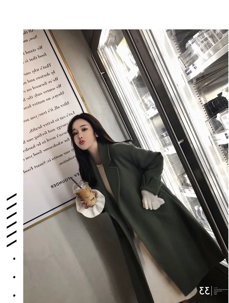 Осенне-зимний халат femme, двустороннее кашемировое шерстяное пальто, женское утепленное длинное шерстяное пальто с галстуком