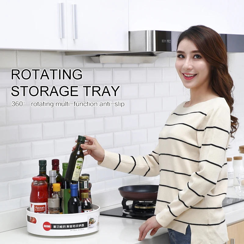 

Multifunctional Non-Slip Rotating Storage Tray Safe Kitchen Seasoning Box Cosmetic Storage Tray Desktop Organizer Drop Shipping