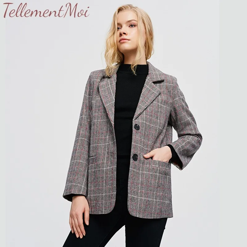 

2019 Fashion Plaid Women Blazer Coat Retro Button Lattice Suit Jacket Coats Vintage Long Sleeve Outerwear High Quality