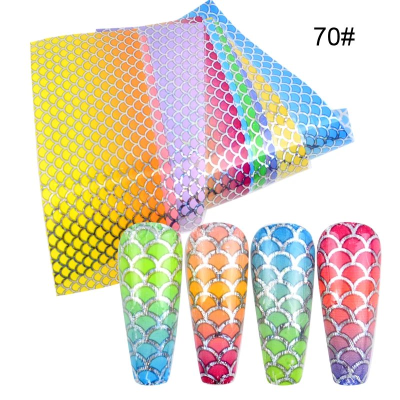 

10PCS Mermaid Nail Foils Stickers Laser Gradient Fish Scales Transfer Slider For Nail Art Decorations Manicure Designs