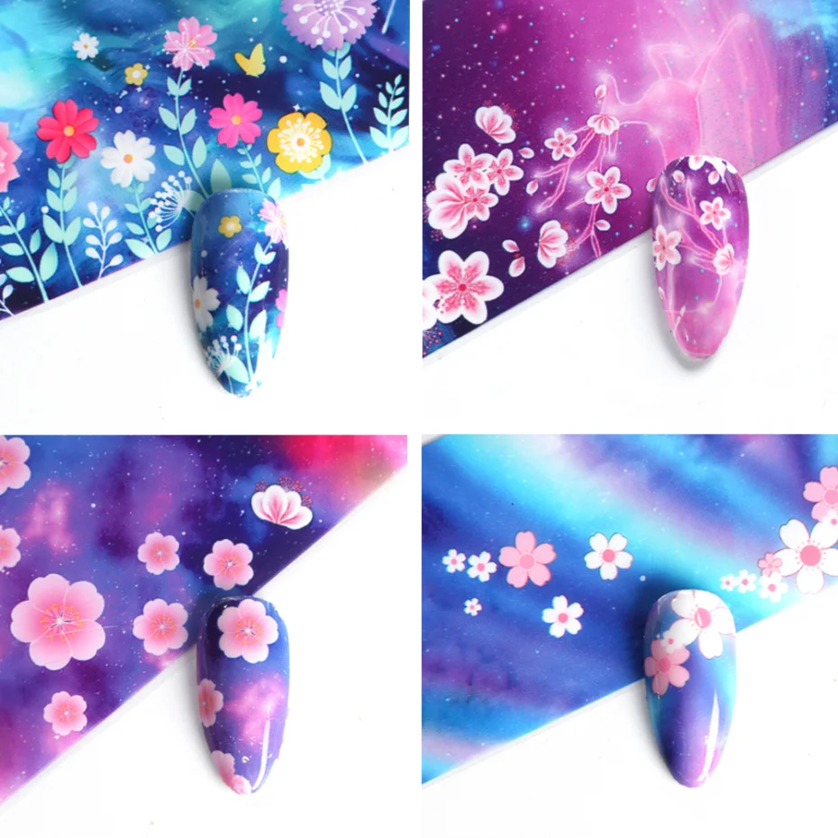 10 шт бабочка цветок для ногтей Переводные фольга звездное небо полное обертывание наклейки для ногтей наклейки для украшения DIY маникюрные инструменты LAXK123