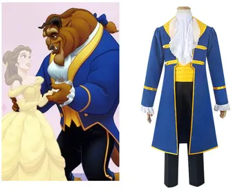 

Halloween mens Beauty and the Beast Prince Adam Cosplay Costume S-XXL blue suits any size
