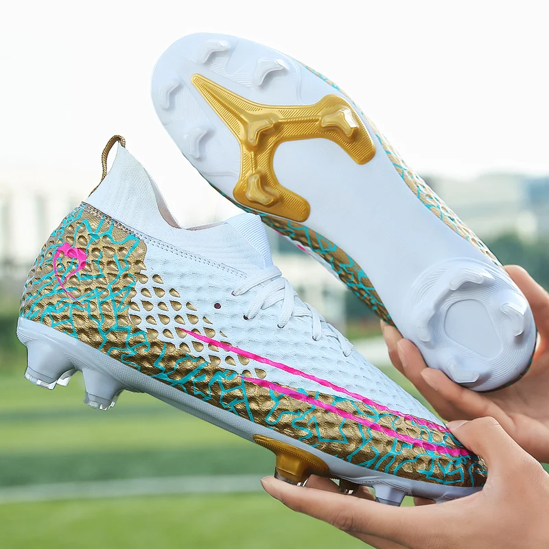 R.XJIAN brand NewFemale High Ankle Soccer Shoes Men Female Breathable Outdoor High-top Football Boots Turf Soccer Cleats Kids AG