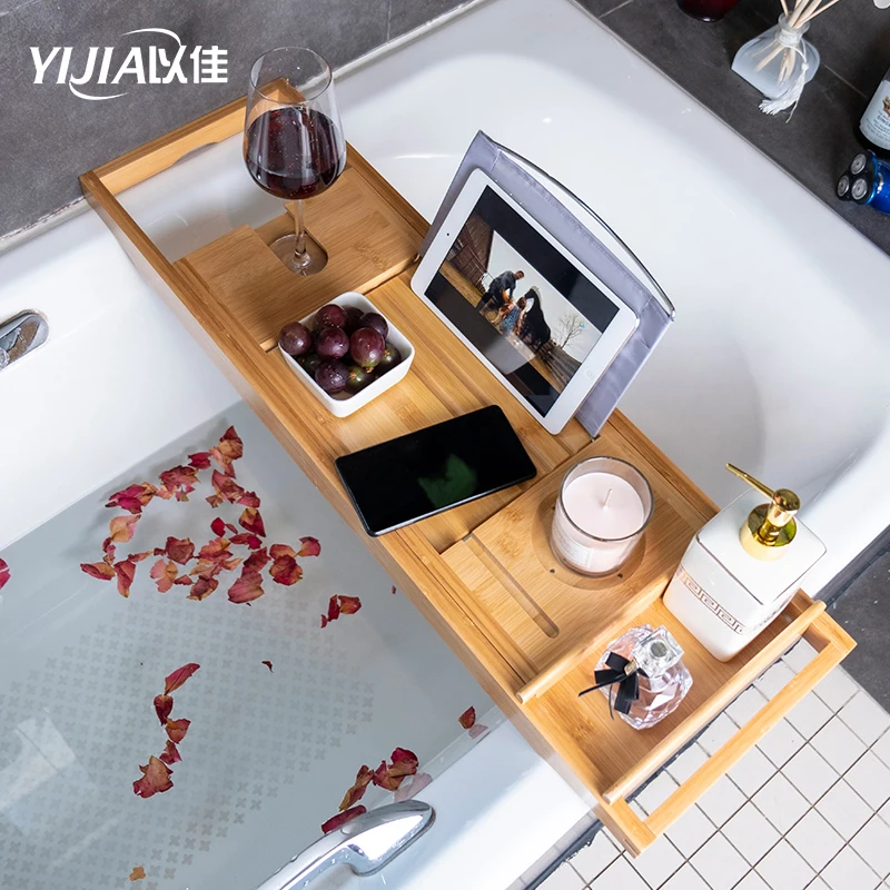 

Adjustable Bathtub bamboo Storage Rack Bath Tray Shelf Tub Multi-function Bathroom Tools Towel Storage shelf