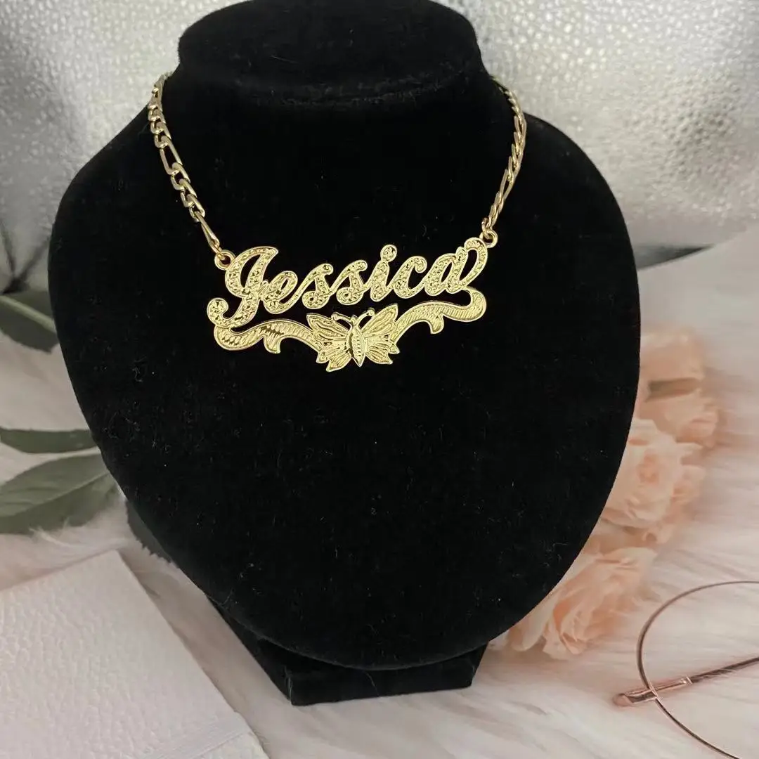 New Custom Name Necklace Women Double Plated Gothic Nameplate Necklace Personalized Customized  Necklace Gift