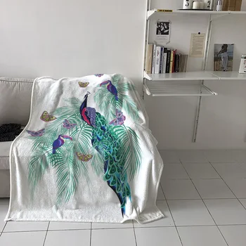 

Color Peacock Butterfly Green Leaf Printed Flannel Blanket Soft Throw Blanket Machine Washable Blankets for Beds