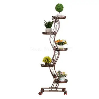 

Flower racks wrought iron multi-layer mobile pulleys space flower stand balcony living room floor flower pot rack with brake