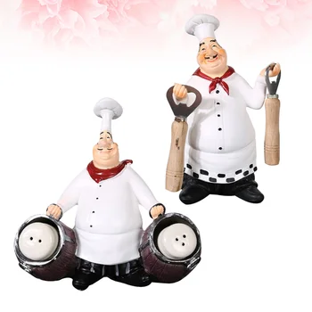 

2PCS Creative Chef Ornaments Mini Sculpture Resin Crafts Adornments for Bar Home Cafe Shop Decoration (Toothpick Holder, Opener)