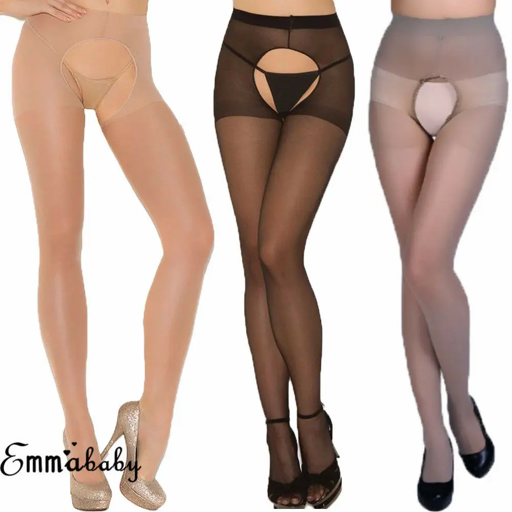 

New 2020 Women Sexy Tights Sheer Crotchless Pantyhose Solid Open Crotch Sheer Thin Sexy Tights For Valentine's Day