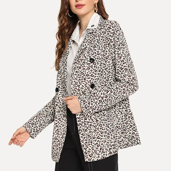 

leopard women blazer double breasted long sleeve office work wear suit coat casual outwears runway tops P644