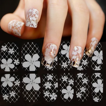 

1 Sheet 3D Water Decals Nail Art Stickers White Lace On Nails Of Stickers For Nails Sticker Decorations Manicure Nail Stickers