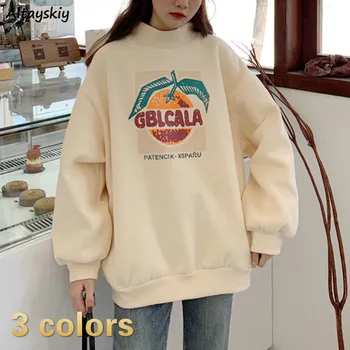 

Hoodies Women O-Neck Loose Printed Pullovers Sweatshirts Korean Style Chic Fashion All-match Kawaii BF Ulzzang Womens Daily Soft