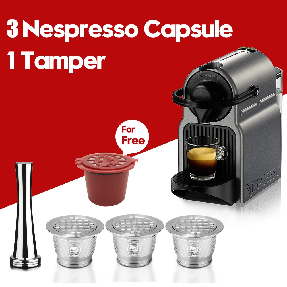 

Reusable Refill Coffee Capsule Nespresso Filter Stainless Steel De Cafe Espresso Coffee Pod Cup with Tamper Spoon Plastice Gift