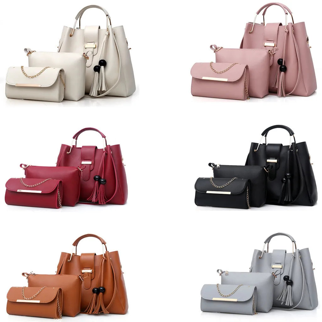 

Fashion Women's Outdoor Solid Color Three-Piece Leather Handbag Messenger Bag