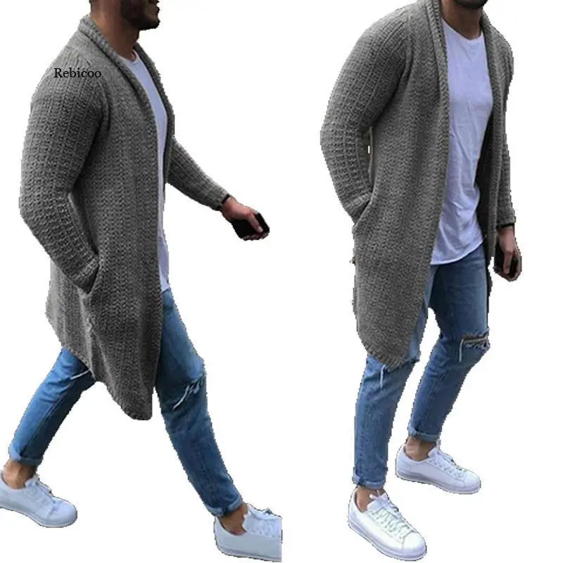 

Mens Wool Cardigan Warm Thick Solid Spacious Pocket Fashion Long Sweaters Knitted Cotton Casual Male Jackets Autumn Winter