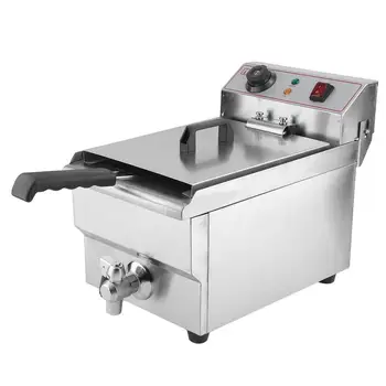 

Professional Commercial Electric Stainless Steel Deep Food Fryer Single Tank Cold Zone 10L Fried Chicken French Fries EU Plug