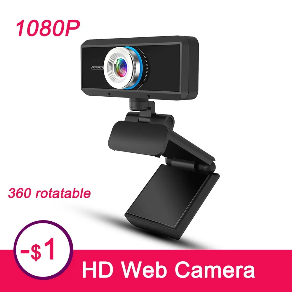 

360 rotatable 1080P Webcam USB 2MP HD Camera Web Cam Built-in 10m sound-absorbing microphone Manual Focus for PC Skype Computer