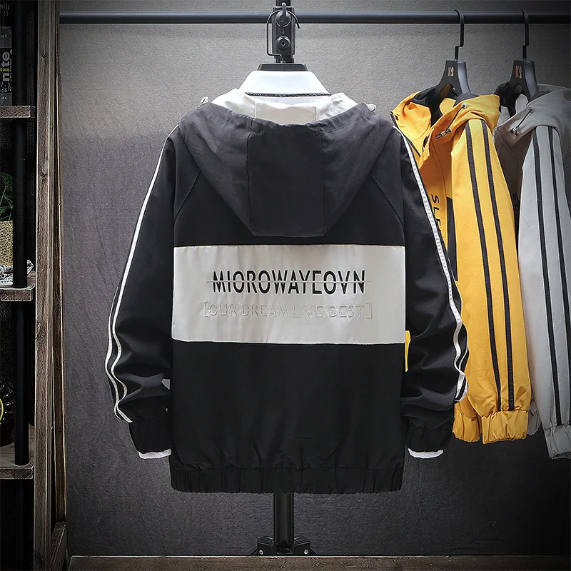 Уличная Лоскутная мужские куртки с капюшоном тренды вышивка Мужское пальто черный хаки желтый M-4XL Мужская куртка с капюшоном, пальто